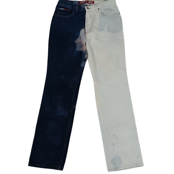 Vtg Tommy Hilfiger Ditto Tie Dyed Jeans Mens 31X34 Blue/White Two Tone Custom